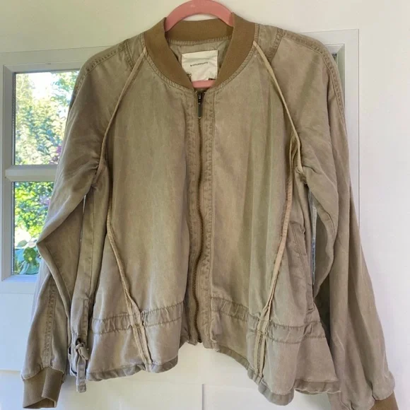 Anthropologie tan ruffled bomber jacket light sand XS - Picture 6 of 10